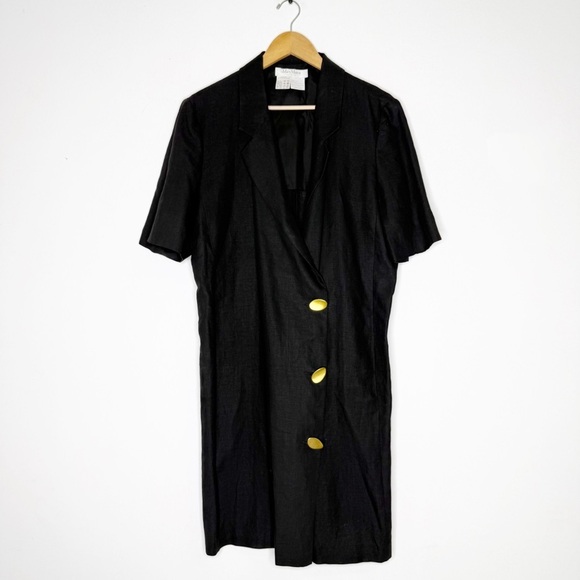 MaxMara Black Linen Gold Button Dress – Size 12, Made in Italy - Picture 4 of 7